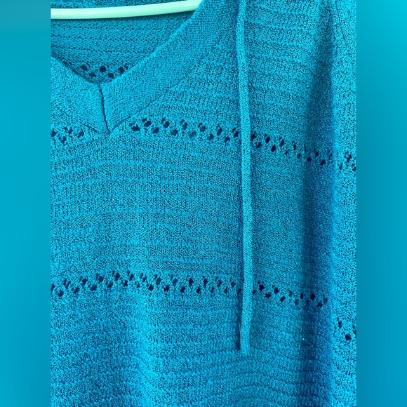 Women’s Teal Knit Hooded Sweater Plus Size 3X - Picture 4 of 7